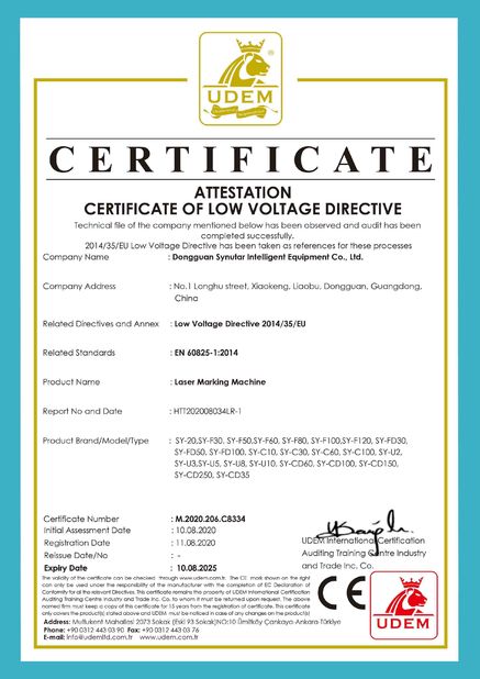 चीन Dongguan Synutar Intelligent Equipment Co., Ltd. प्रमाणपत्र