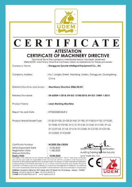 चीन Dongguan Synutar Intelligent Equipment Co., Ltd. प्रमाणपत्र